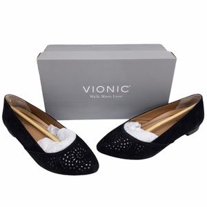 Vionic Black Perforated Carmela Suede Flats 7.5
